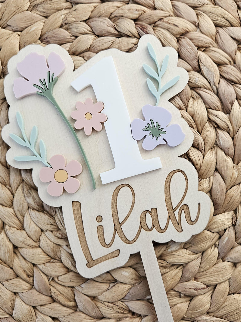 Personalized Wildflower Cake Topper | First Birthday Acrylic Flower Decor birthday flower