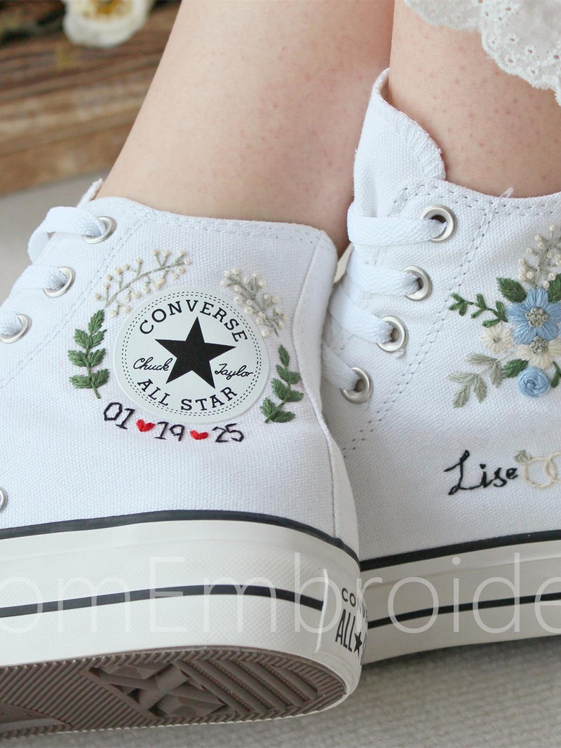 Wedding sneakers/ Valentine Gift/Embroidered Wedding Flowers Shoes Wedding Converse Converse Embroidered Flowers All Star Chunky Shoes wedding flower