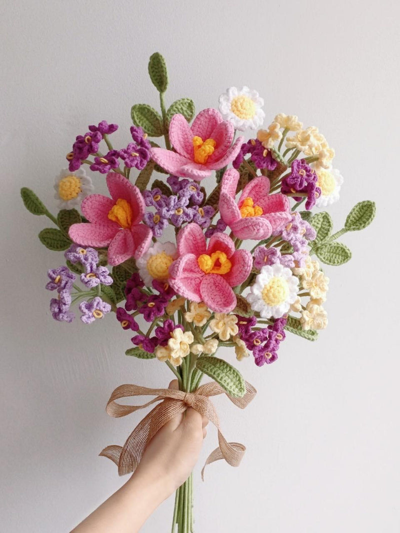 Crochet, handmade, knit flower, flower, bouquet, unique, DIY, knit, custom, knitting patterns,floral fiber art, gift, ValentineÕs Day gift Bouquet