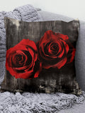 Gothic Red Rose Throw Pillow Cover, Dark Romance Cushion, Black Wood Texture Floral Accent, Moody Valentine Decor, Alternative Love Gift Love Romance Flower