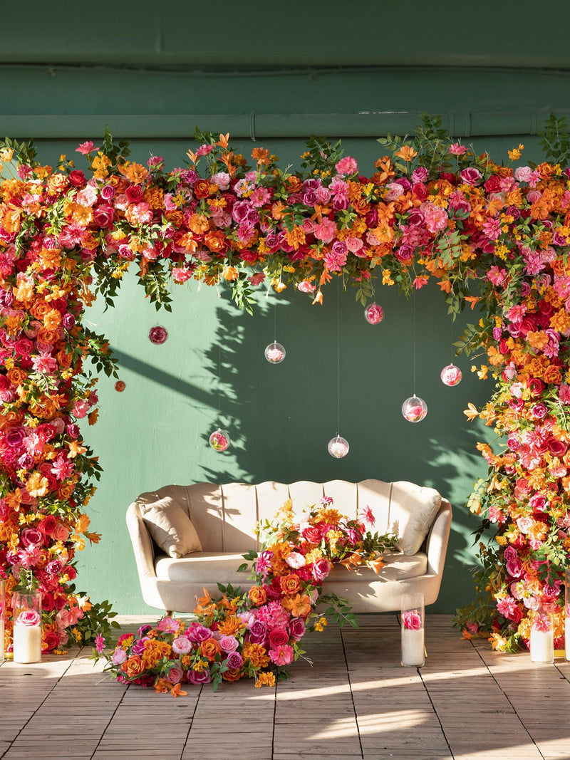 Customized Luxury Orange Pink Artificial Rose Greenery Flower Runner for Wedding Decoration Gender Reveal Decor Props wedding flower