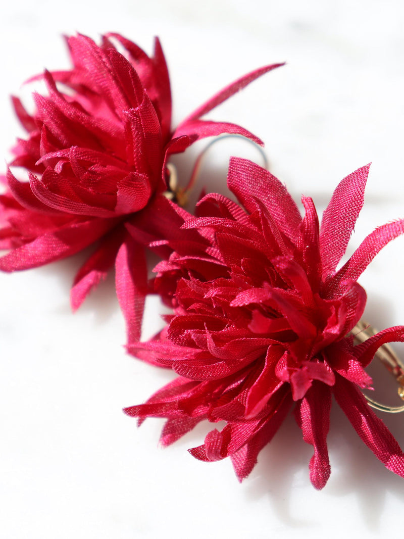 Flower silk earrings, Dahlia flower earrings,  Flower earrings, Boho gift earrings, handmade floral jewelry, silk flower