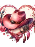 12 Western love PNG Ð Pink cowboy hat clipart with rope heart, feathers & flowers Ð Country romance art for cards, shirts, crafts Love Romance Flower