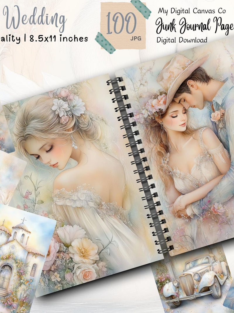 Fairytale Wedding Junk Journal Pages: Bridal Collage (Digital Download) Love Romance Flower