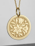 14K Solid Gold Lily Flower Necklace, Personalized Lily Birth Month Flower Pendant, Lily Bouquet Charm, Floral Coin Medallion, Birthday Gift birthday flower