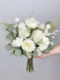 White Rose Bridal Bouquet, Classic Wedding Bouquet, Rustic Boho Flower Bouquet,  Design in Rose and Peony Bouquet