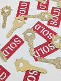 Housewarming Confetti | Gold Keys, Red Sold Signs | New Home Party Decor house warming flower
