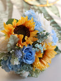 Fake Wildflower Bridal Bouquet, Sunflowers Blue Yellow Wedding Bouquet, Spring Summer Bouquets, Bridesmaids Bouquets, Boutonnieres wedding flower