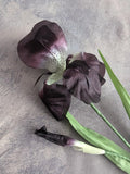 Vintage Iris and Bud Shaded Aubergine Plum Silk Millinery Flowers NOS Germany Hand Painted Detail for Floral Arrangements Hats silk flower