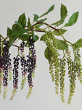 32.5" Faux PokeBerry Branch In Burgundy/Green, Artificial Pokeweeds Hanging Plant, DIY Floral Bouquet/Home/Wedding/Table Decors/Gifts faux plants