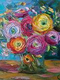 Impasto Ranunculus Flower Oil Painting: Palette Knife Floral Art, 8x8 by OlgaNikitinArt birthday flower