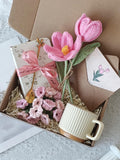 Hygge Gift Box: Crochet Tulips, Blanket, Sympathy Care Package sympathy flower