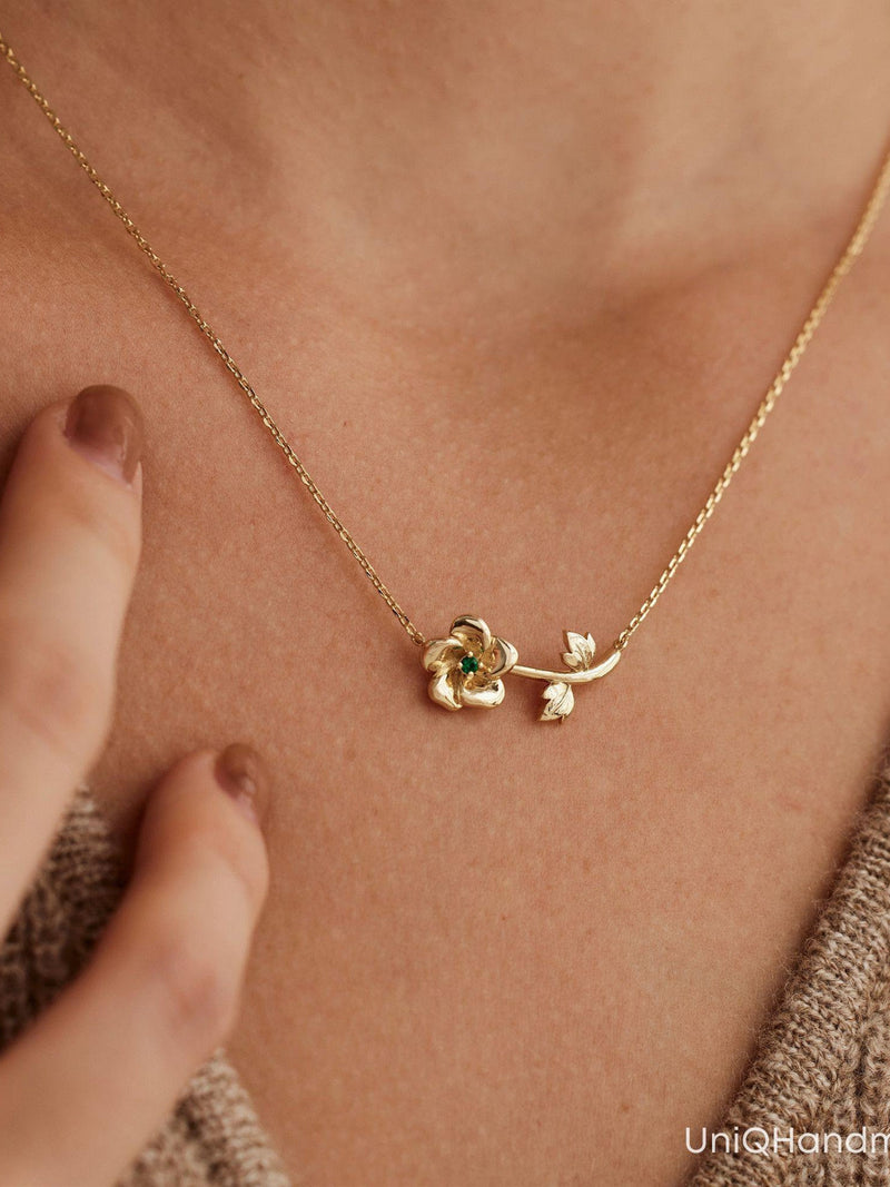 Custom Birth Flower Necklace with Birthstone, Floral Necklace, Personalised Birth Flower Jewellery, Birthday Gift for Her, Bridesmaid Gift birthday flower