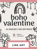 Boho Valentine Line Art Clipart: Bohemian Hearts, Rainbows & Flower Drawings (Digital Download) Love Romance Flower
