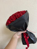 Custom Red Eternal Rose With Glitter, Bouquet of Artificial Flowers, Customizable Ramo Buchon, Satin Ribbon Rose, Everelasting Flower Bouquet