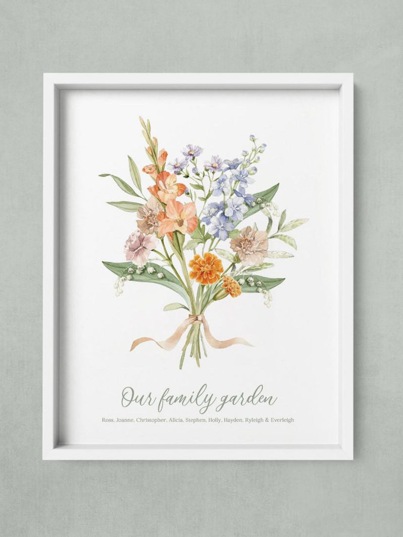 Custom Birth Flower Bouquet Art Print | "Grandma's Garden" or Mom's Garden" | Personalized Family Birth Wall Art, Custom Gift birthday flower