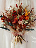 Bridesmaid bouquet,Burnt Orange Natural Style wedding bouquet, Bridal Preserved bouquet Flower,Rustic Boho Bride wedding flower