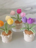 Handmade Crochet Tulip Flower Pot, Pink, Purple, Orange, or Blue, Cute Gift for Her, Girlfriend, Friend, Colleague, Crochet Flower Bouquet birthday flower