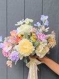 Pastel Silk Whimsical Wedding Bouquet, Cottage Garden Style Artificial Wildflowers wedding flower