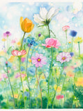 Watercolor Flower Field Art Print: Botanical Painting, Israeli Art ANNIVERSARY