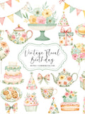Floral Birthday Clipart - Vintage - Teacher Party Png - Watercolor - Colorful Pastel Clipart - Floral Sublimination - Commercial Use birthday flower