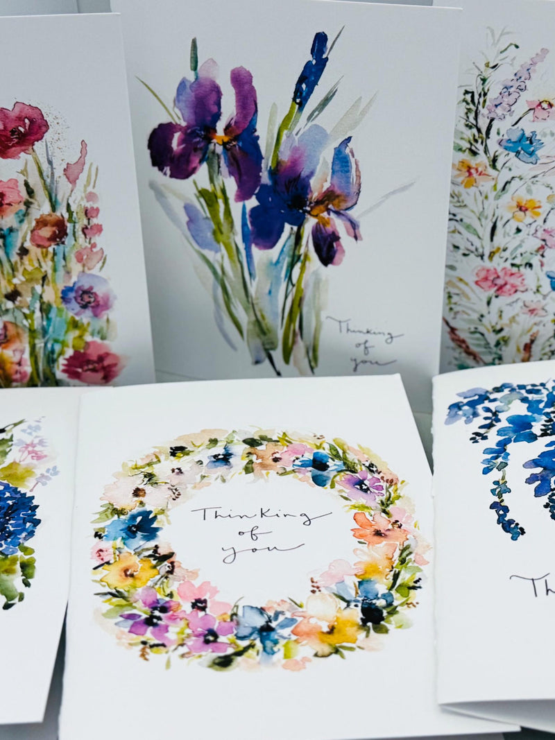 Thinking of You Bundle Floral Cards, Watercolor Floral Thoughts With You, Pack of 6 Thinking Of You Watercolour Folded Greeting Cards sympathy flower