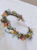 Mixed wildflower dried flower crown, pheasant feather crown, grass wedding bride crown, countryside themed crown, children's crown wedding flower