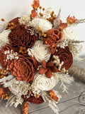 Wedding Bouquet, Bridal Bouquet, Sola Flower, Wedding Flower, Wooden Flower, Rust Burnt Orange, Verona Sunset, Rustic, Boho, Lily of Angeles wedding flower