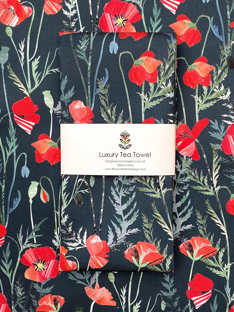 Poppy Tea Towel / Summer Flower Tea Towel , wildflower Floral Tea Towel, Red flower cotton Tea Towel, House Warming Gift for Flower Lovers. house warming flower