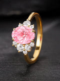 Fireworks Oval Pink Sapphire Flower Engagement Ring Unique Cluster Diamond Bridal Wedding Ring September Birthstone Ring Anniversary Ring ANNIVERSARY