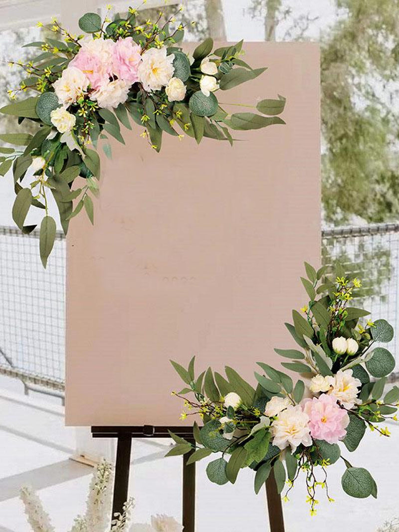 2 Pieces Set Welcome Sign Flower Decoration,Outdoors Wedding Sign Artificial Flowers wedding flower