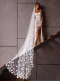 3D Floral Cathedral Wedding Veil: Light Ivory Flowered Bridal Veil wedding flower