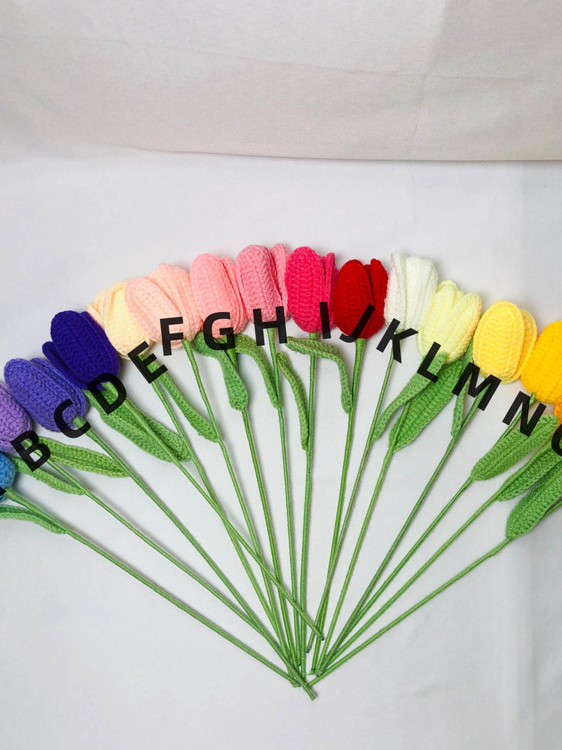 Bulk buy Crochet flowers Tulip ornaments, Handmade knitted Flower Bouquet A bunch of flower Anniversary Home Decor Valentine's Gift for her house warming flower
