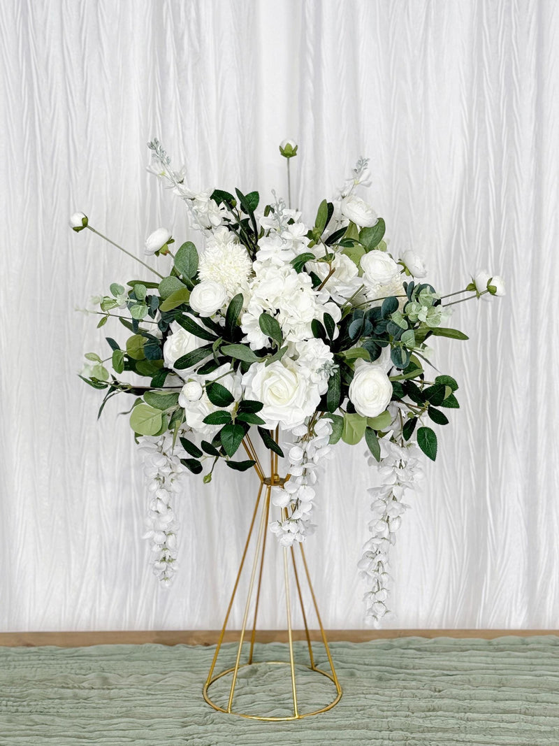 White Floral Wedding Centerpiece, Rose, Hydrangea, Ranunculus, Wisteria wedding flower