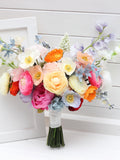 Colorful bridal bouquet Orange peach dusty blue ivory pink bouquet Summer wedding Wildflowers bouquet Bridesmaid bouquet Bouquet