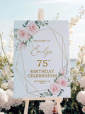 Blush Pink Rose Birthday Welcome Sign: Gold Frame, Editable Template (Digital Download) birthday flower