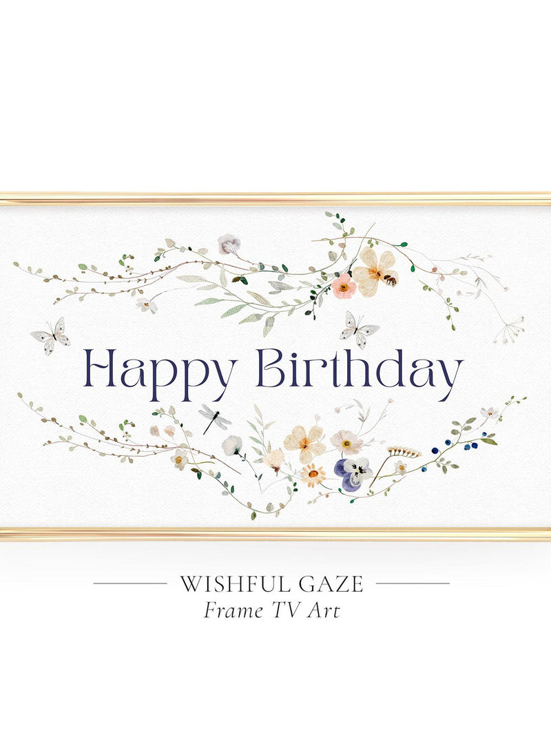 Floral Happy Birthday Frame TV Art, Celebration Message (Digital Download) birthday flower