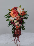 Burgundy Orange and Peach Cascading Bouquet/Fall bouquet/Terracotta bridal bouquet/Faux bouquet/ Boho Wedding flowers Cascade bouquet/ wedding flower