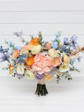 Colorful bridal bouquet Peach orange dusty blue ivory lilac bouquet Summer wedding Wildflowers bouquet Bridesmaid Daisy poppy bouquet Bouquet