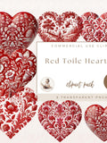 Red French Toile Love Hearts, Love Hearts Digitals, Love Clipart, Romance Clipart, Valentines Clipart, Commercial Use, Digital Crafts Love Romance Flower