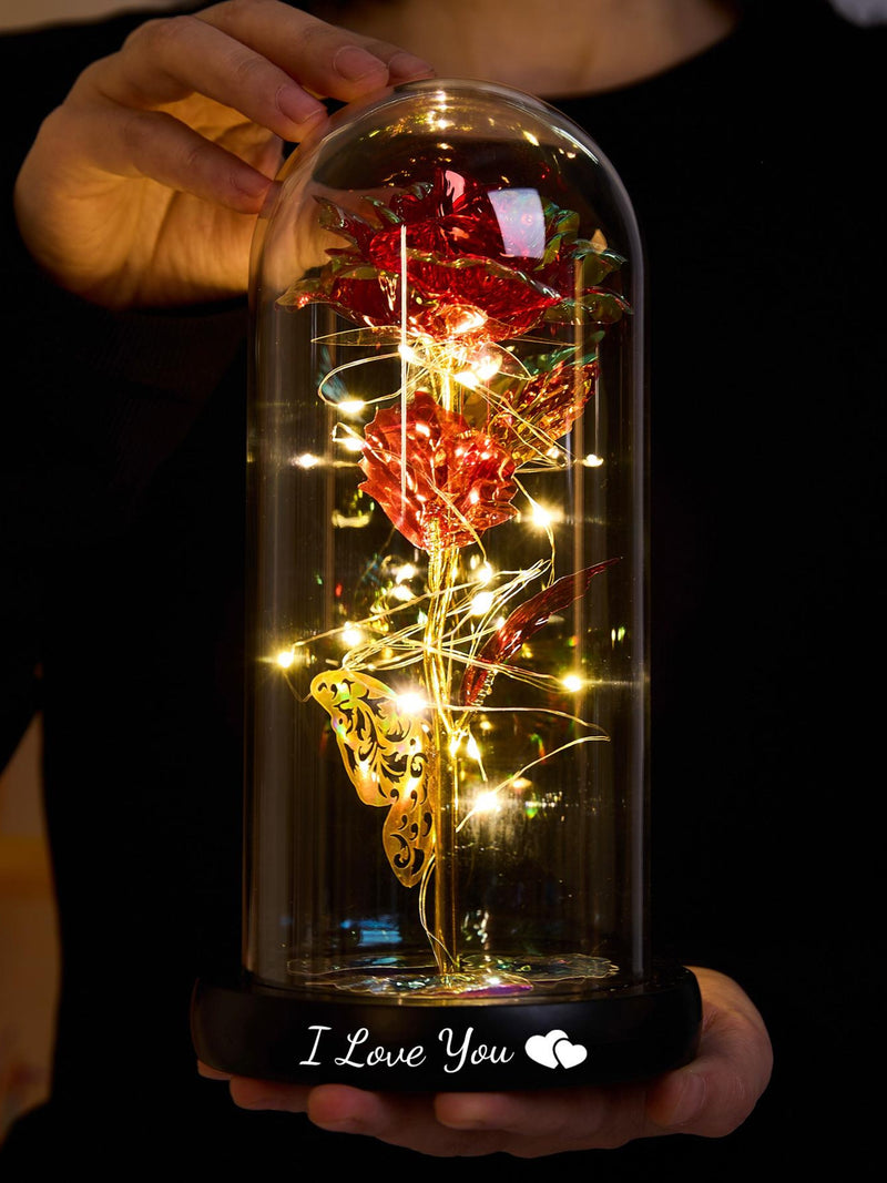 Personalized Galaxy Rose in Glass Dome with LED Light, Eternal Love, Preserved Rose, Gift for Girlfriend, Valentine's Day, Anniversary Gifts ANNIVERSARY