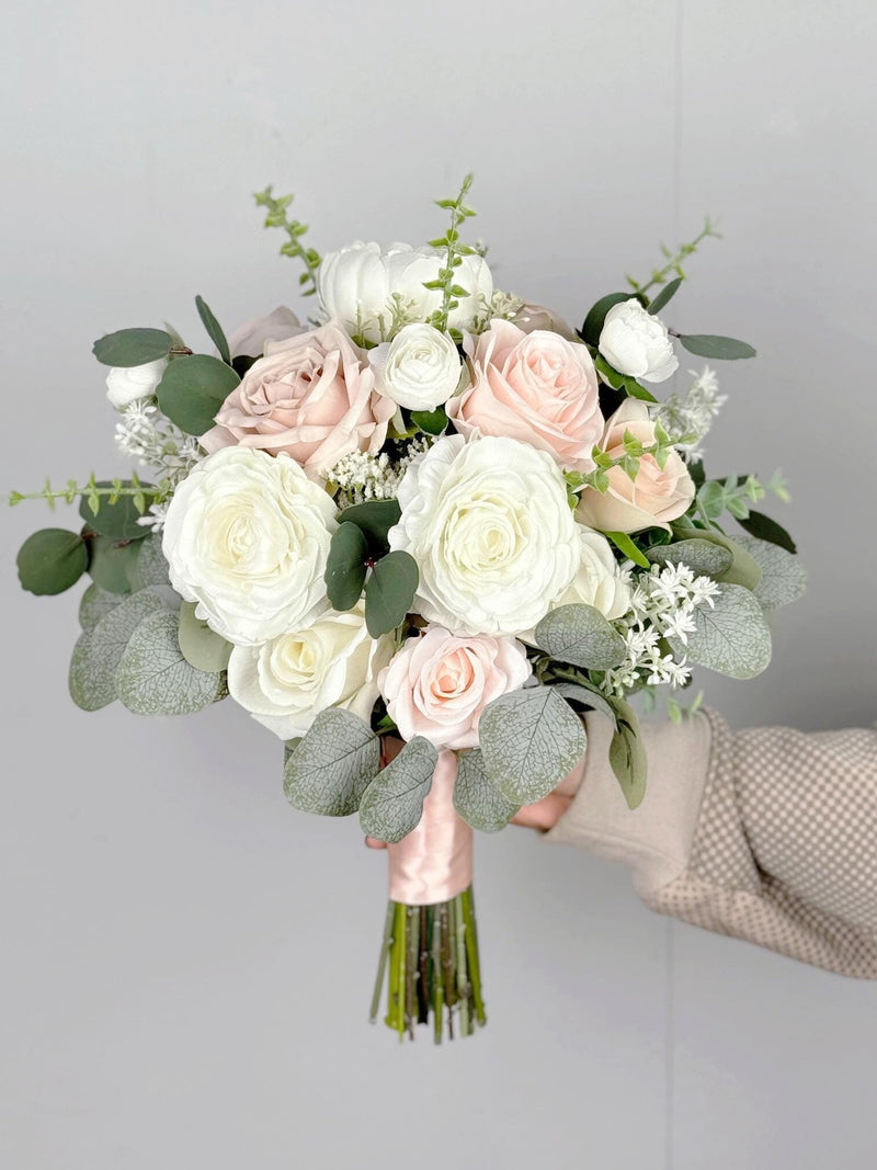 Dusty Pink Bridal Bouquet, Pink Boho Wedding Bouquet, Rustic Flower Bouquet,  Design in Rose, Ranunculus, Peony and Baby's Breath silk flower