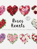 10 Roses Heart Bouquet ClipArts, Valentine's Day Flowers, Mother's Day PNG, February Printable, Love Stickers, Anniversary Card Decor, Pink Love Romance Flower