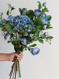 Faux Dusty Blue Artificial Flowers in Multiple Types, Roses, Hydrangeas, Daisies, King Protea, Camellias, Wildflowers, DIY Craft Projects FLOWER DELIVERY