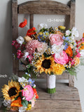 Faux Wildflowers Bridal Bouquet, Colorful Yellow Pink Wedding Bouquet, Spring Summer Bouquet, Dahlia, Ranunculus, Poppy, Daisies, Sunflowers Bouquet