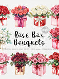 10 Rose Box Bouquet ClipArts, Valentine's Day PNG, Floral Decor, Flowers, Present, Love, Mother's Day Card, Digital Download, Pink Girly Art Love Romance Flower