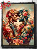 Gay Queer Romantic Wall Art - Love Adorned with Vibrant Flowers - LGBTQ+ Digital Download Poster - Men Meaningful and Emotional Decor Love Romance Flower