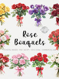 10 Rose Bouquet ClipArts, Valentine's Day PNG, Floral Decor, Flowers, Present, Love, Mother's Day Card, Digital Download, Pink Girly Art Love Romance Flower