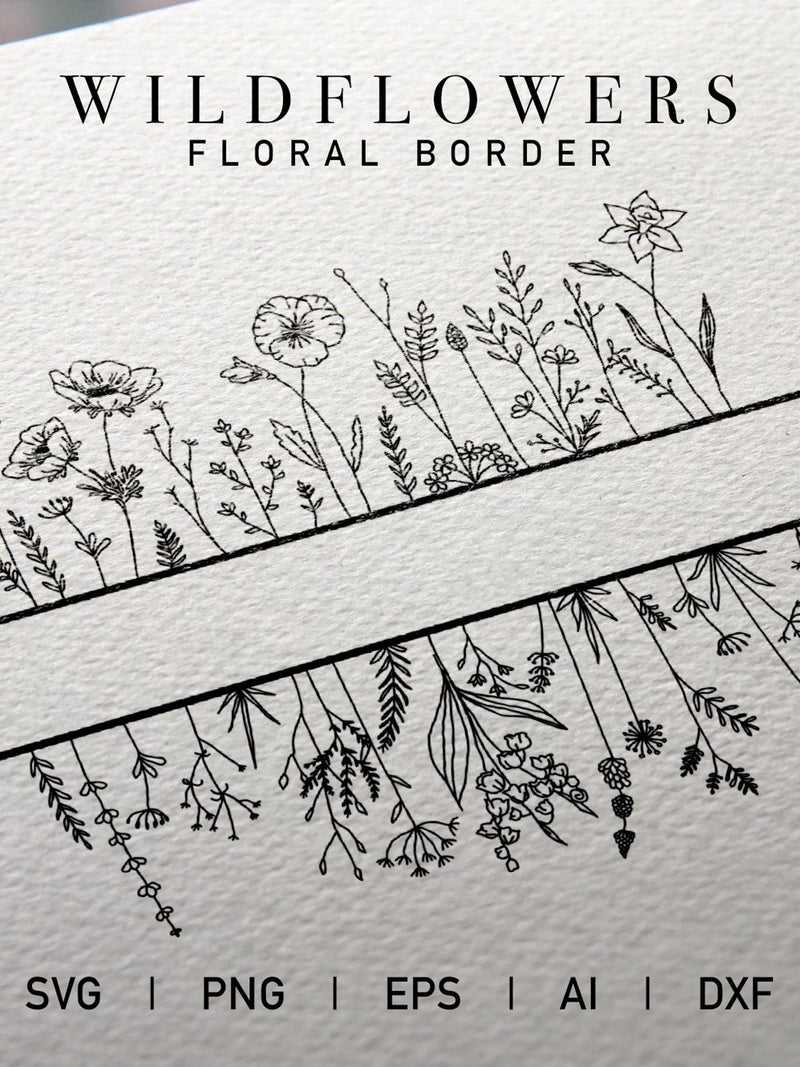 Wildflower Floral Border SVG: Hand-Drawn Flower Frame (Digital Files) house warming flower