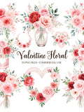 Watercolor Floral Clipart - Valentine's Day Png - Red Roses - Pink Roses - Valentine Flowers - Bouquet Sublimination - Commercial License Love Romance Flower